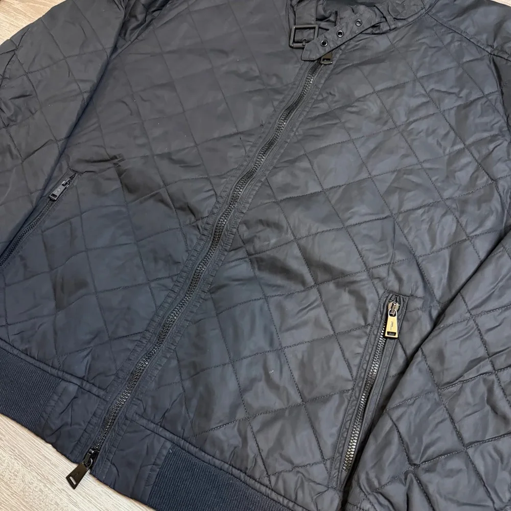 Polo‎ Ralph Lauren Mens XXL Black Quilted Bomber Jacket Full Zip Buckle Neck